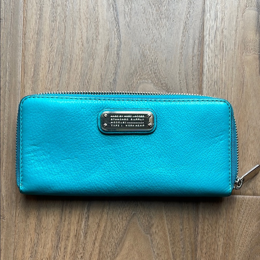 Marc Jacobs teal Leather Wallet with Zip Closure